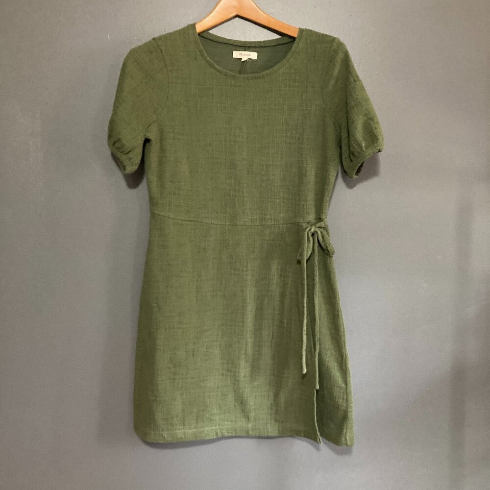 Madewell Women Size S Green Wrap Dress Short Casual Linen Blend Summer Mini